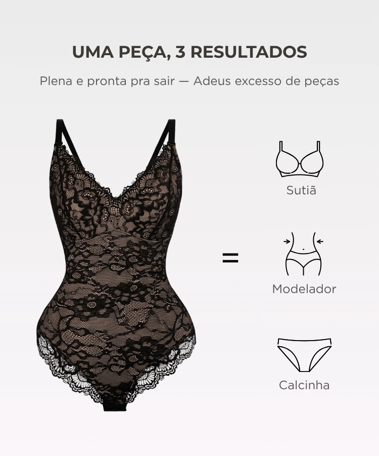 Body em renda modelador com decote em V